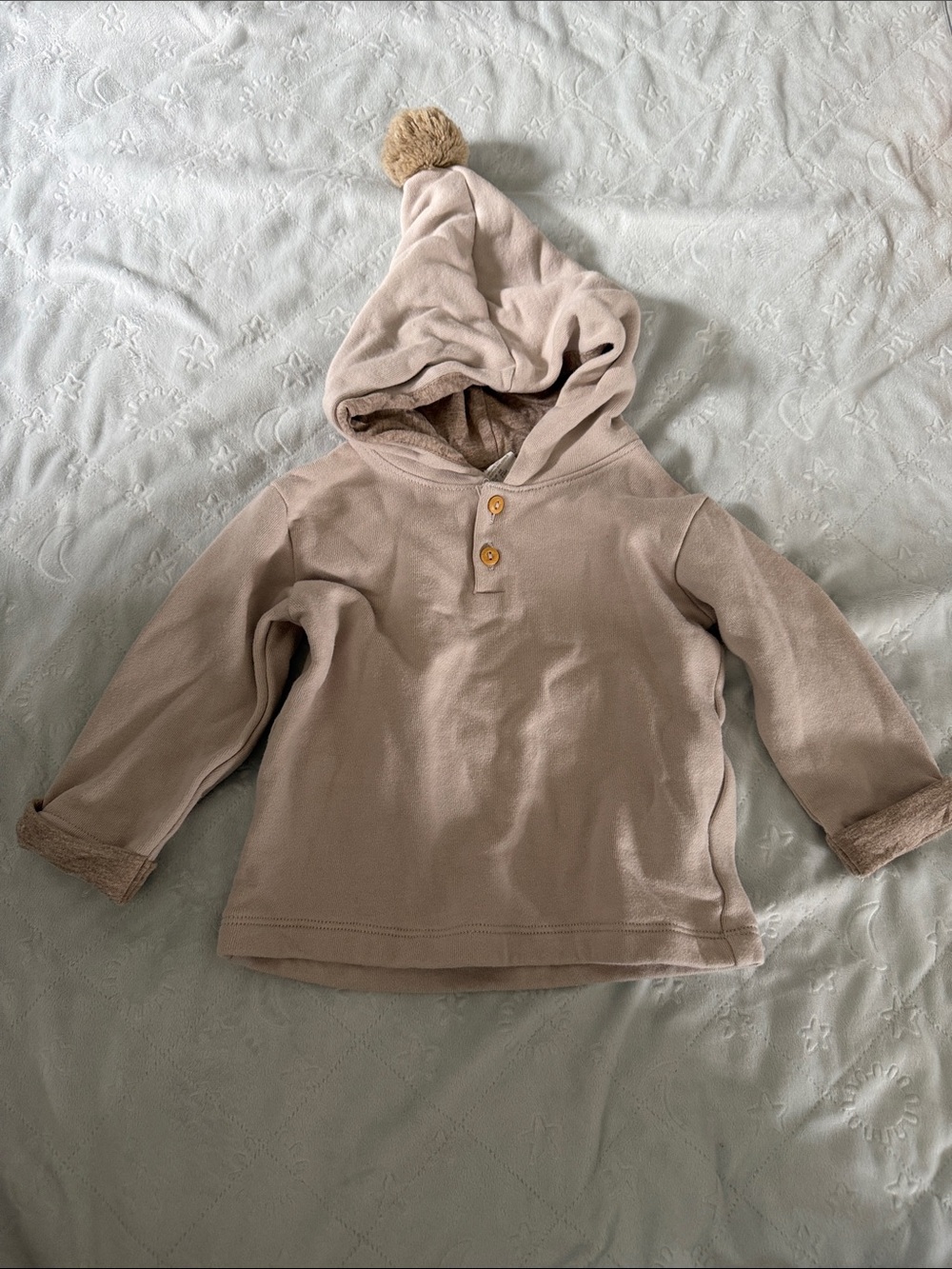H&M Beige Pom-Pom Hooded Sweatshirt for Kids 3-6 months